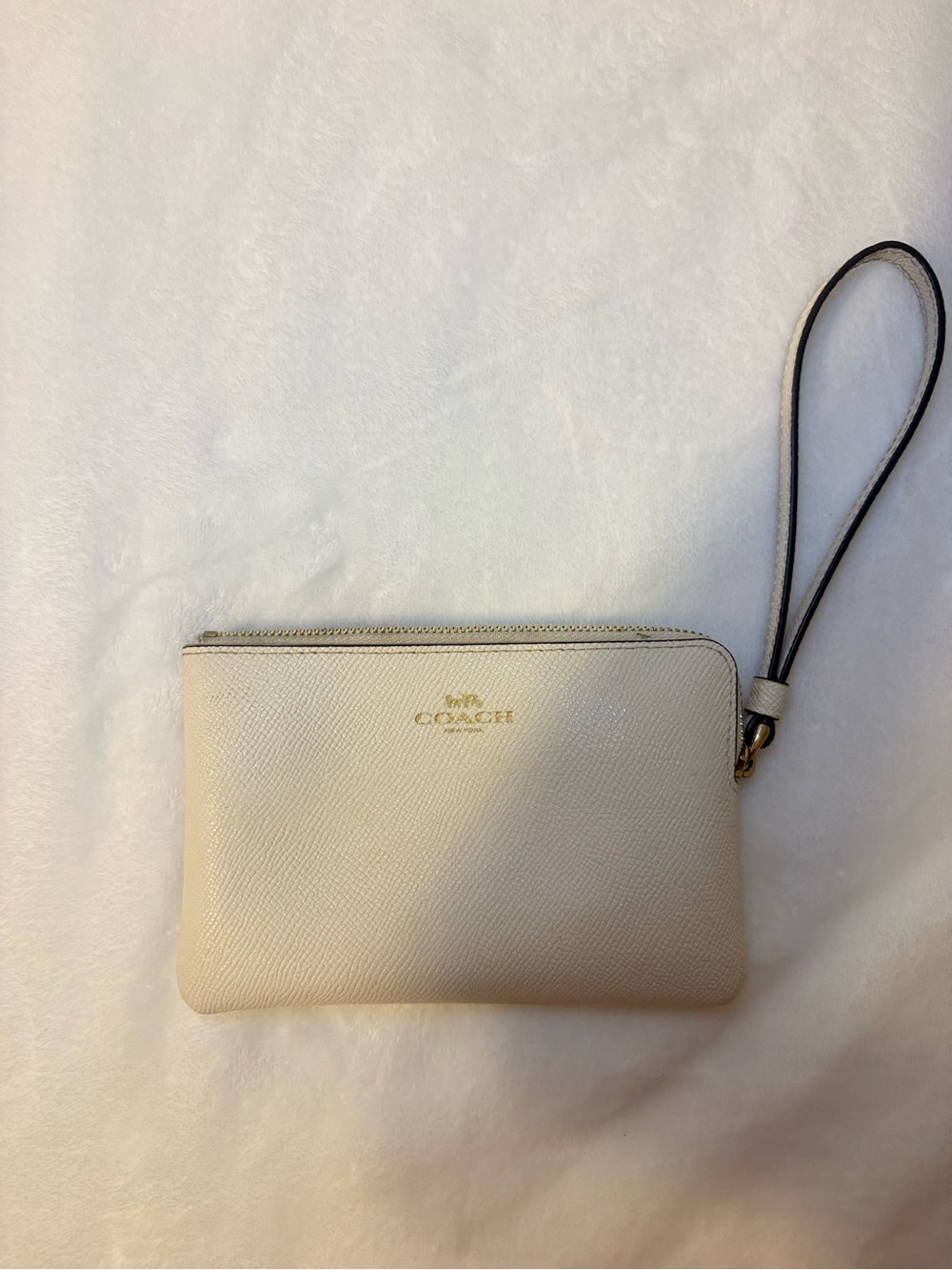 Coach Cream Leather Wristlet Pouch with Gold Logo